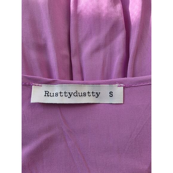 RUSTYYDUSTTY Lavender Tassel Trim Smocked V-Neck Short Sleeve Dress - Picture 4 of 5